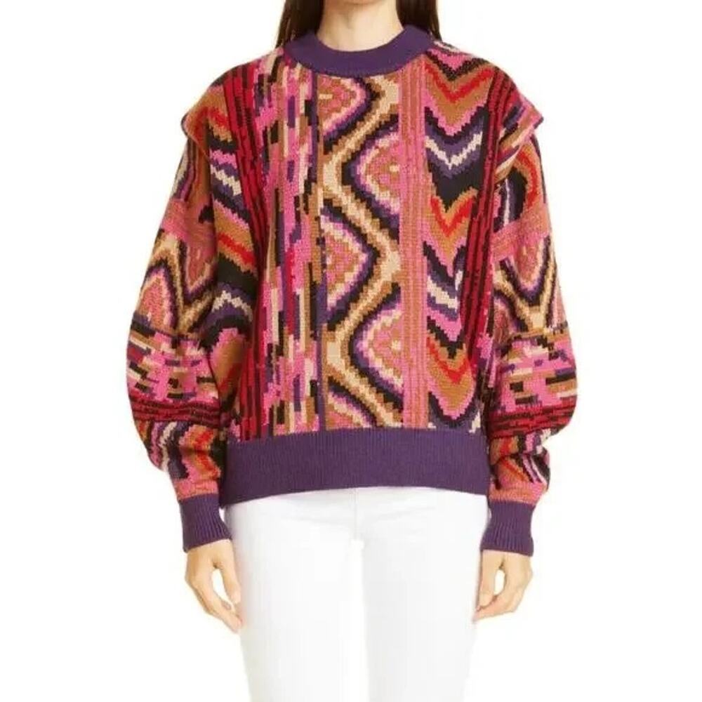 Farm Rio Striped Patchwork Sweater Size Large - Picture 5 of 14